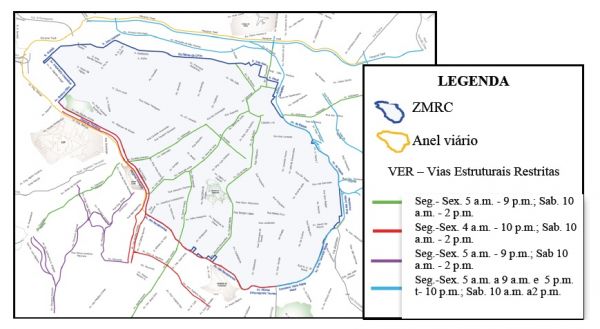 Mapa das restrições de circulação de veículos de carga